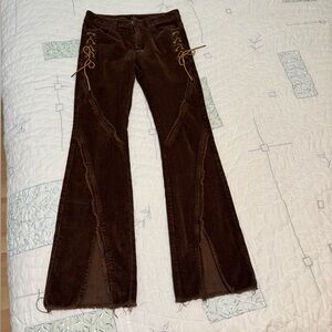 COTTON Forever 21 Chocolate Flare CORDUROY Pants with Lace-Up Sides
